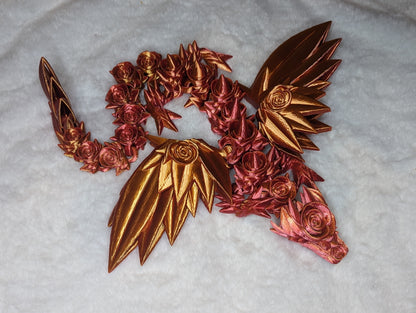 Whimsical 3D Printed Rose Dragon - Articulated Fantasy Creature, Home Decor