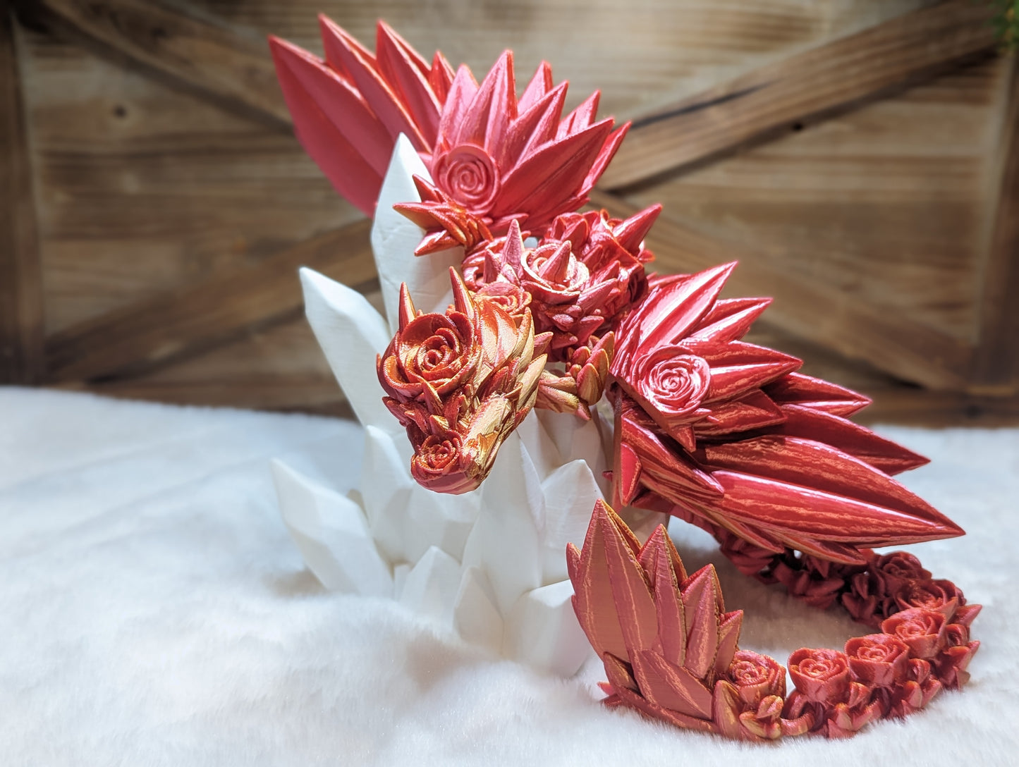 Whimsical 3D Printed Rose Dragon - Articulated Fantasy Creature, Home Decor