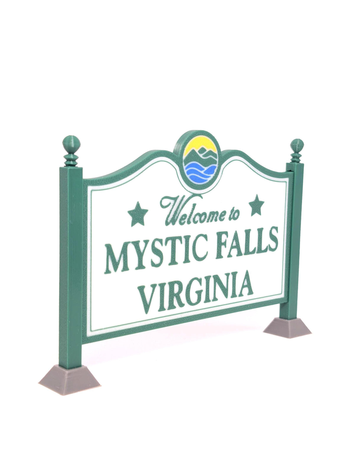Mystic Falls Welcome Sign on bookshelf – Vampire Diaries fan desk decor display