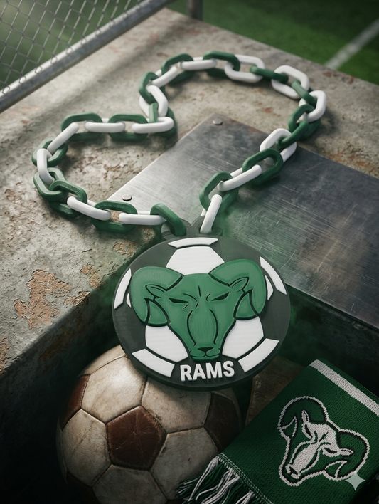 Custom 3D Printed Raymond Rams Soccer Hyoe Chain | Multi-Color Sports Hype Chain & Medallion