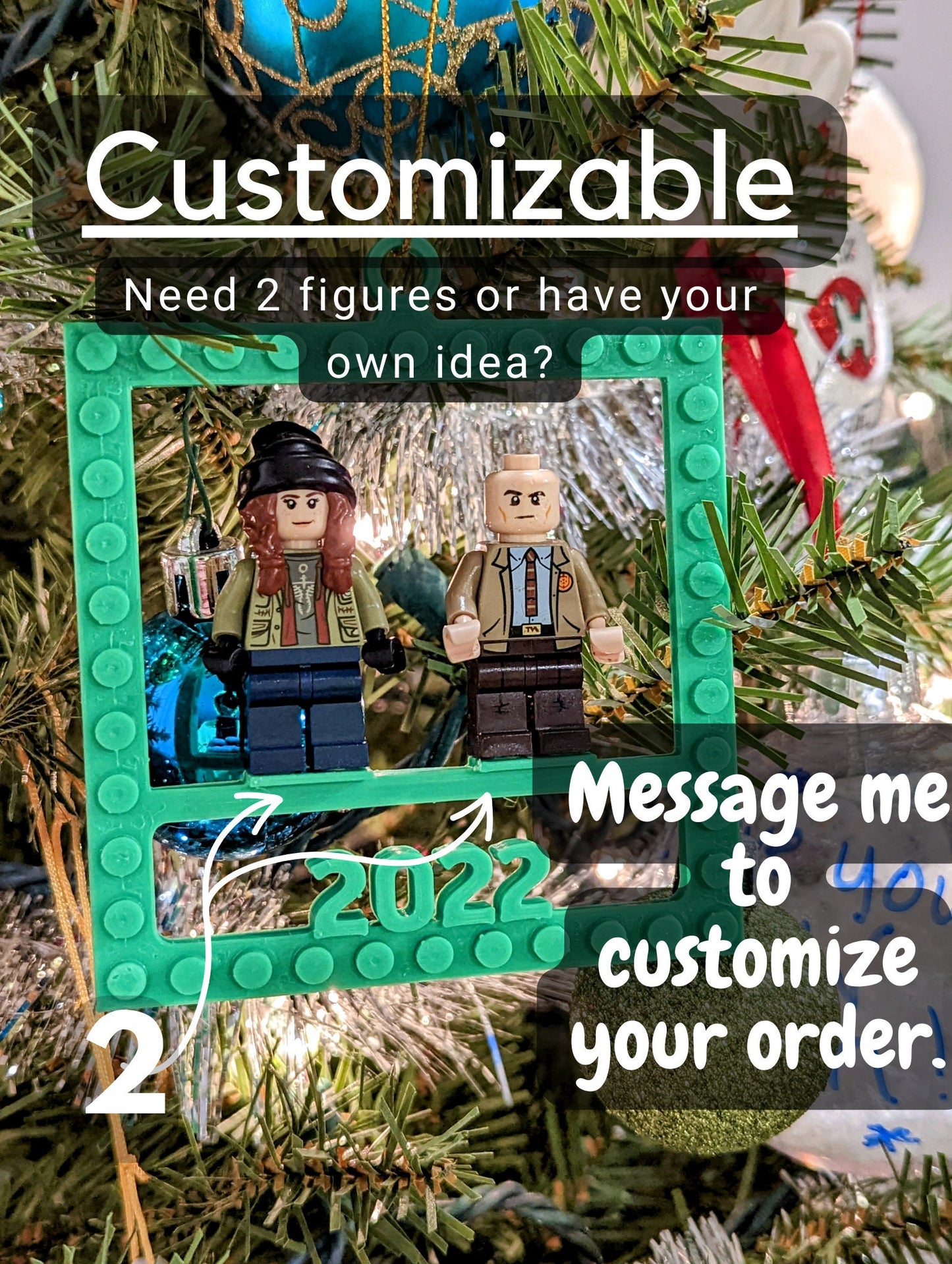 Personalized Minifigure Holder Christmas Ornament - Custom Name Brick Block Xmas Tree Decor MINIFIGURE NOT INCLUDED