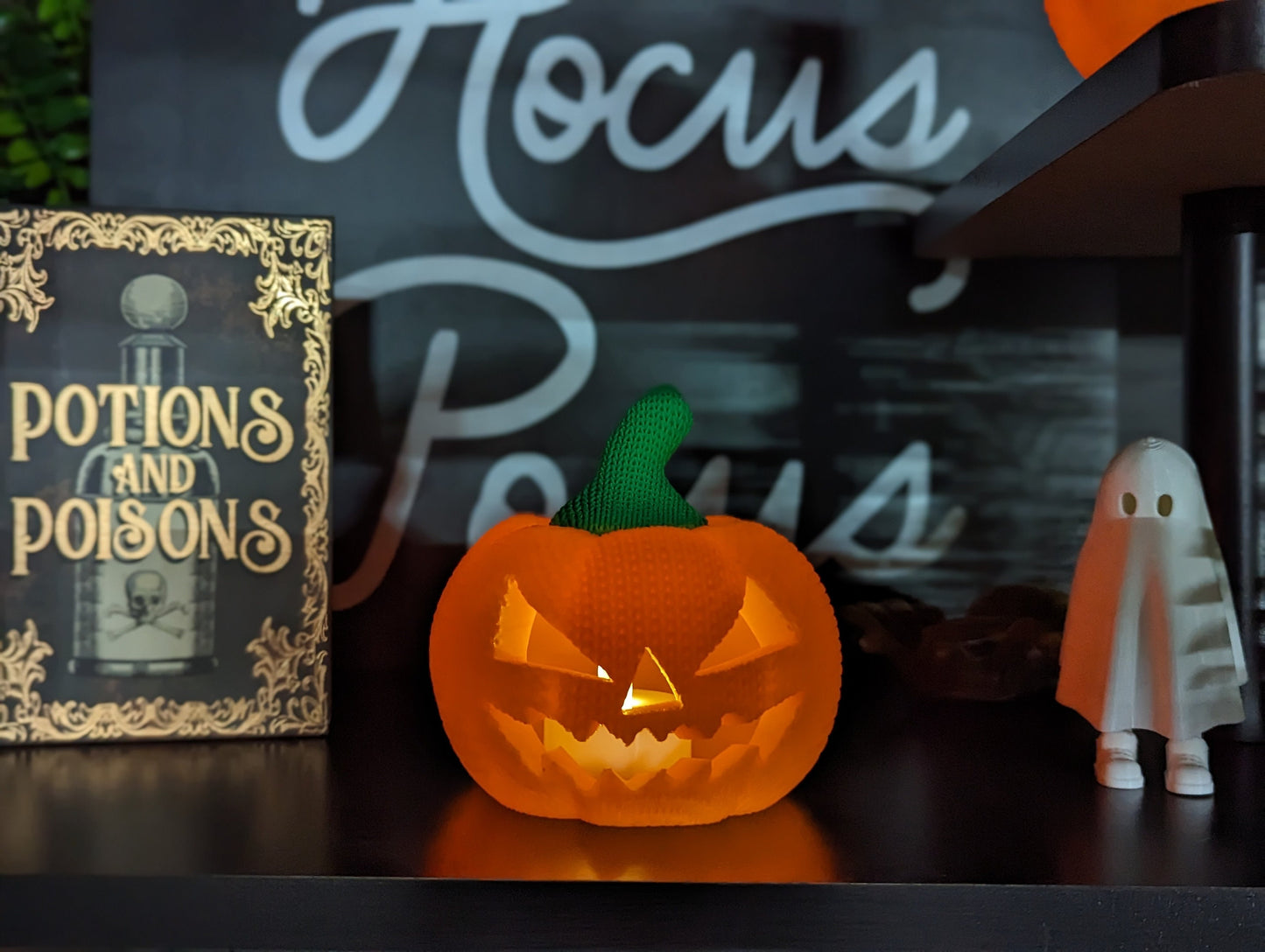 3D Printed Pumpkin with Handmade Crochet/Knit Texture - Flickering Tea Light Holder - 4"x4" - Perfect for Halloween Decor