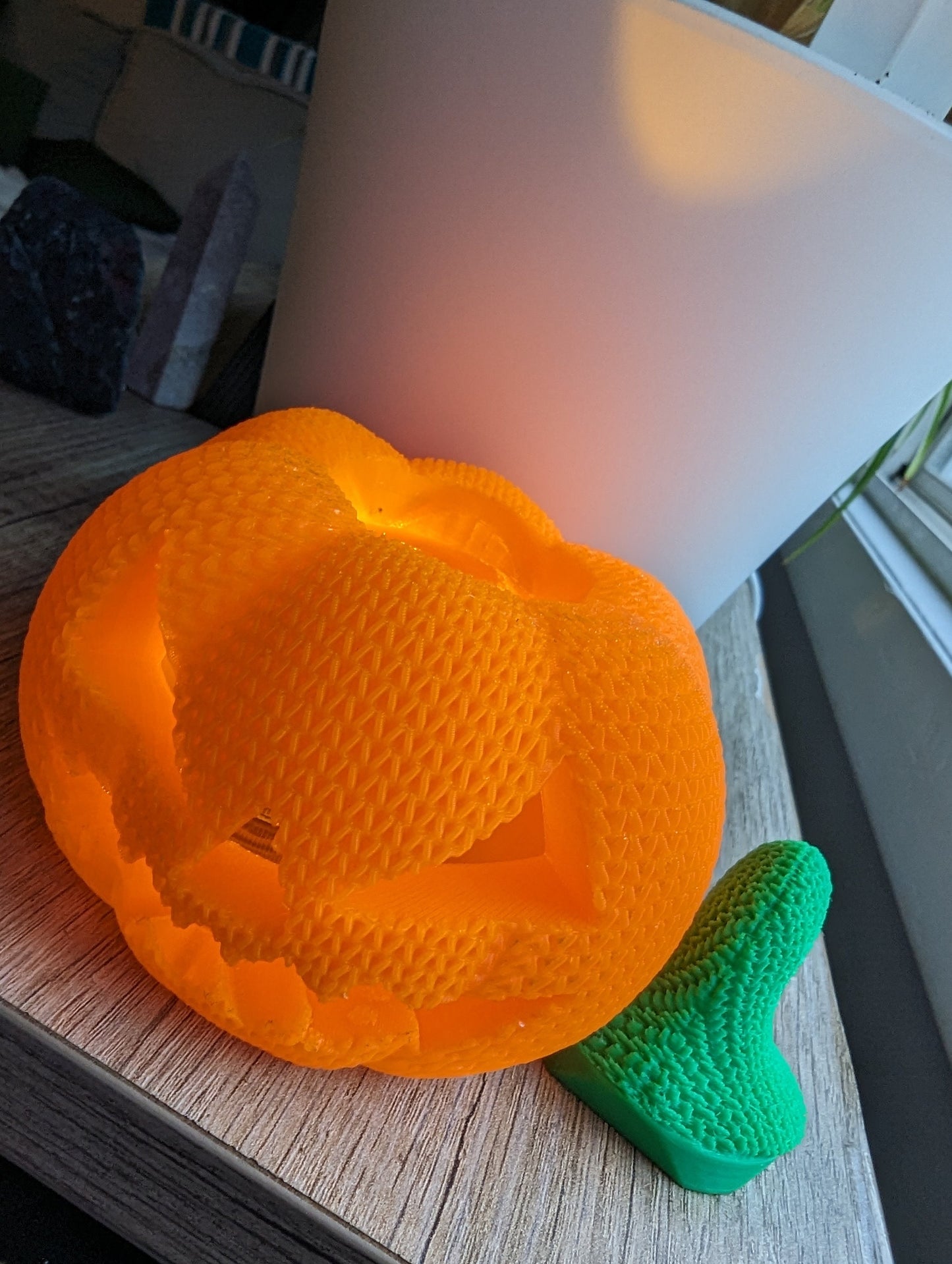 3D Printed Pumpkin with Handmade Crochet/Knit Texture - Flickering Tea Light Holder - 4"x4" - Perfect for Halloween Decor