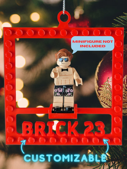 Personalized Minifigure Holder Christmas Ornament - Custom Name Brick Block Xmas Tree Decor MINIFIGURE NOT INCLUDED